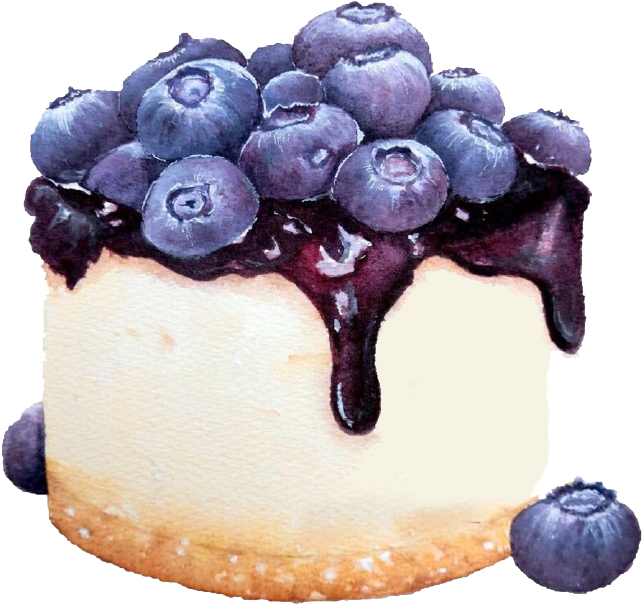 Food Cake Berries Cheesecake Watercolors Watercolor - Blueberry Cake Clip Art (792x732), Png Download