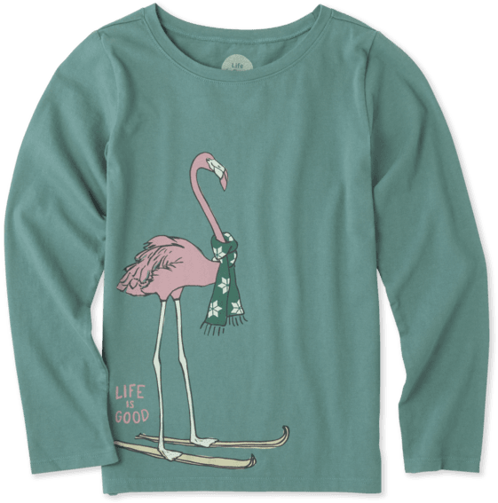 Girls Festive Flamingo Long Sleeve Crusher Tee - Sleeve (570x570), Png Download