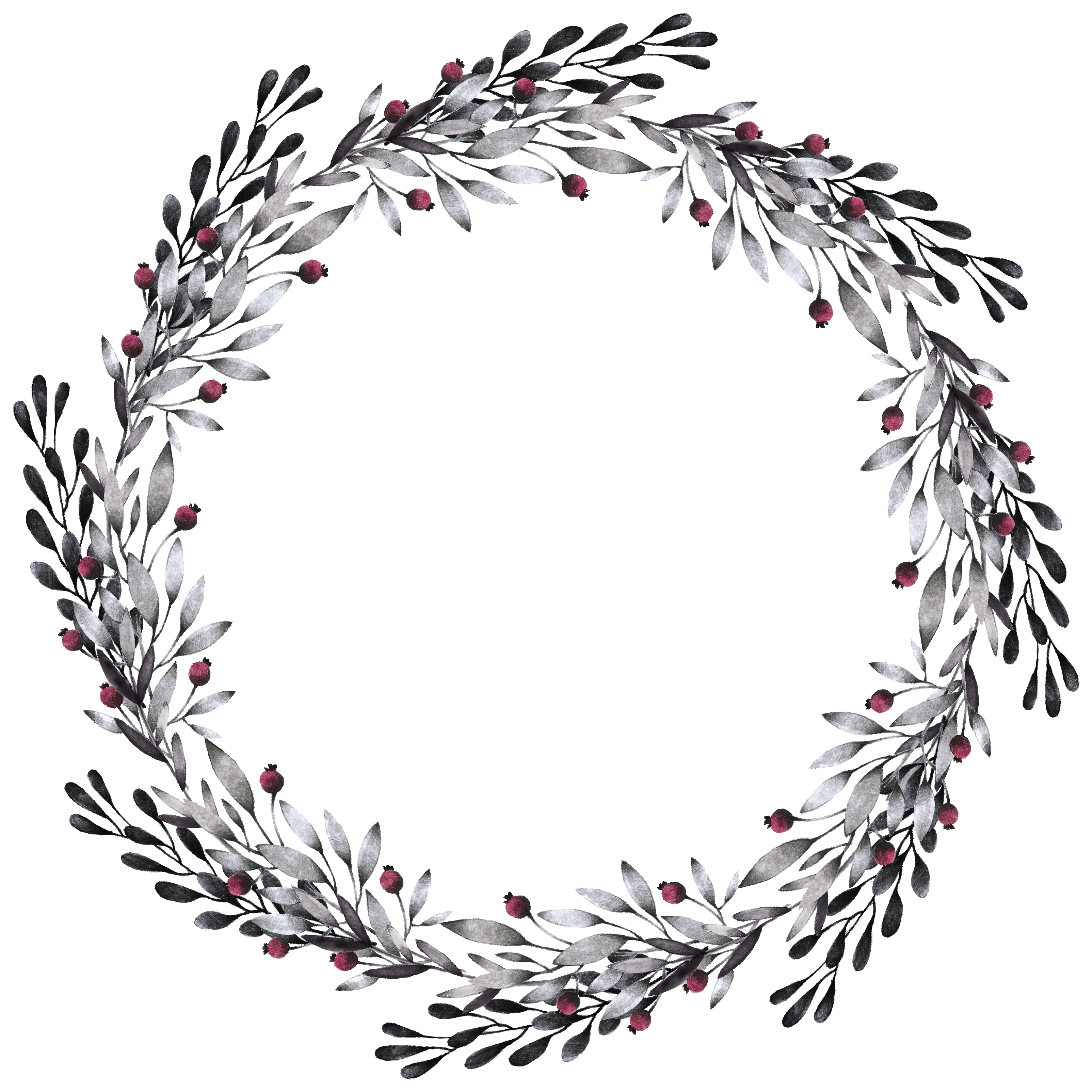 0℃素材32 - Black And White Garland Wreath (3409x3409), Png Download