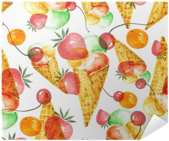 Vintage Watercolor Seamless Pattern - Ice Cream (400x400), Png Download