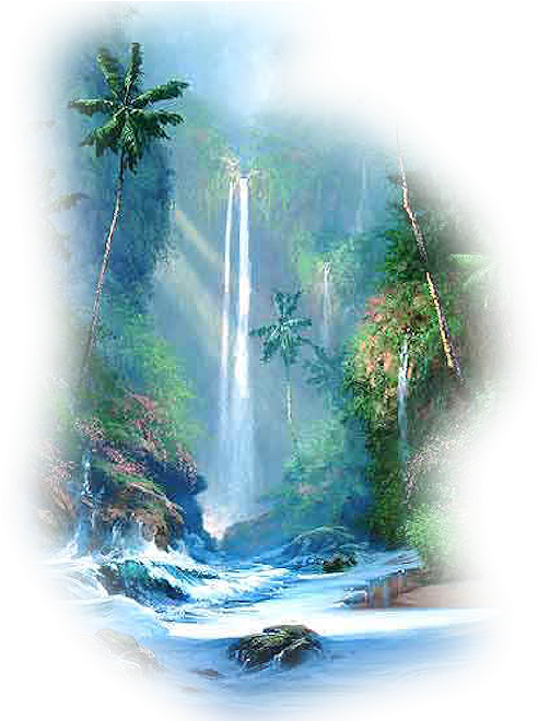 Blue Drawing Waterfall - Tropical Island Waterfall Drawing (500x659), Png Download