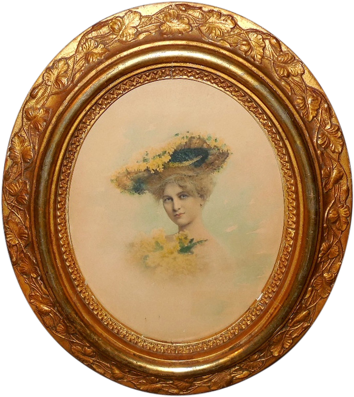 Watercolor Of Lady In Large Hat - Picture Frame (807x807), Png Download