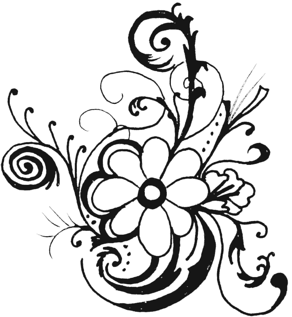 Floral Clipart - Flower Clipart Black And White Png (937x1024), Png Download