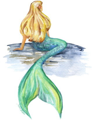 Watercolor Mermaid Png (375x500), Png Download
