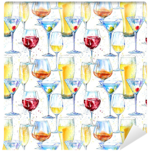 Seamless Pattern Of A Champagne,cognac, Wine,martini, - Alcoholic Drink (400x400), Png Download