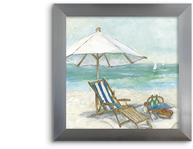 Coastal Watercolor ~ Fence - Seaside Chair Digitally Printed Parchment Canvas Framed (800x800), Png Download
