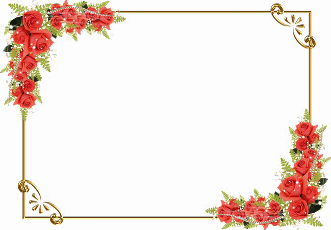 Red Floral Border Png Image Background - Borders Red Flower Frame Png (650x452), Png Download