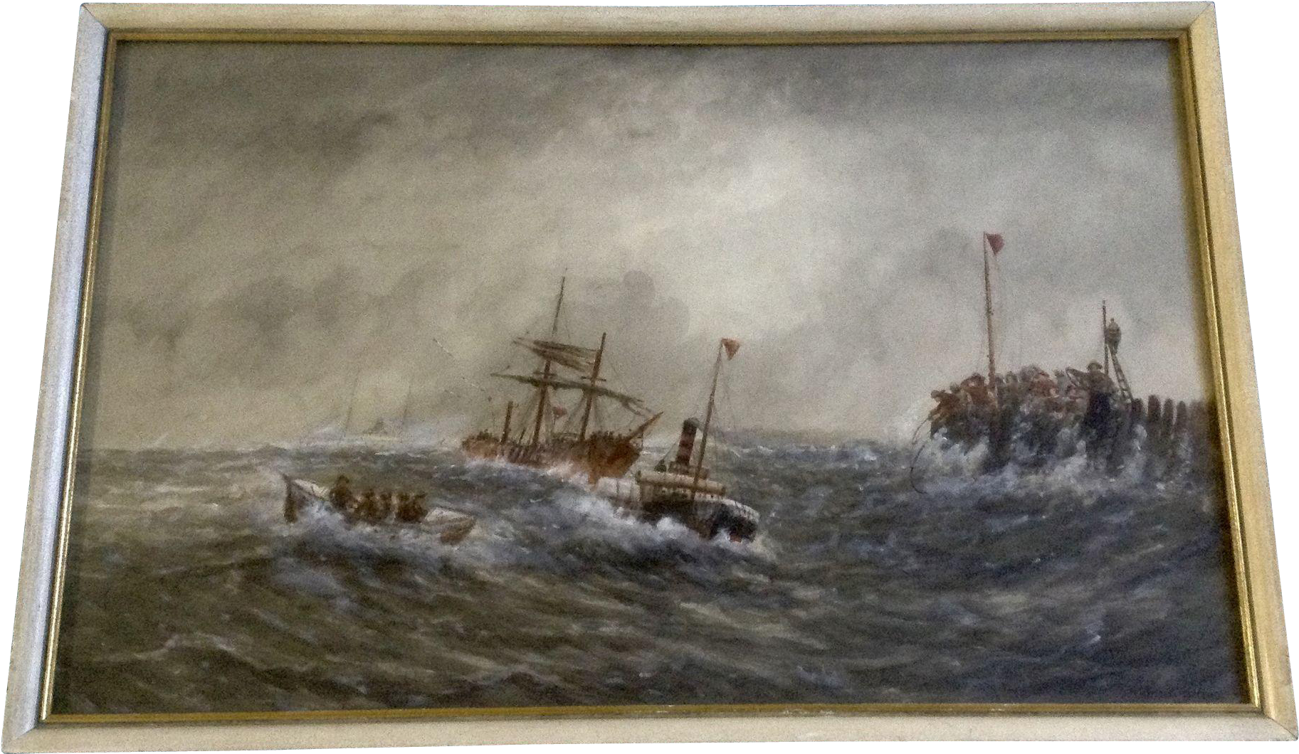 M E Adams Ship Watercolor Painting Rescuing A Sailing - Watercolor Painting (1824x1824), Png Download