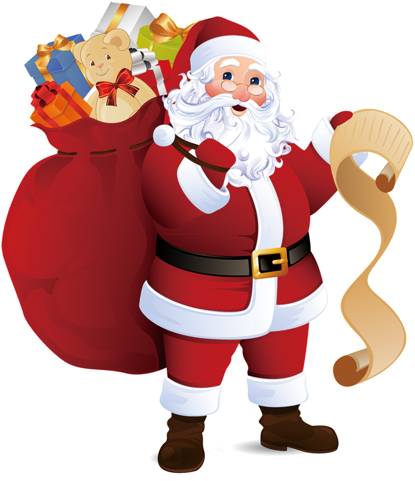 Santa Claus Transparent Decorative Carrying A Gift - Santa Claus With Presents (1024x1228), Png Download