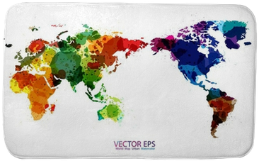 World Map Watercolor, Vector Illustration Bath Mat - Color World Map Purple Cotton Linen Throw Pillow Case (400x400), Png Download