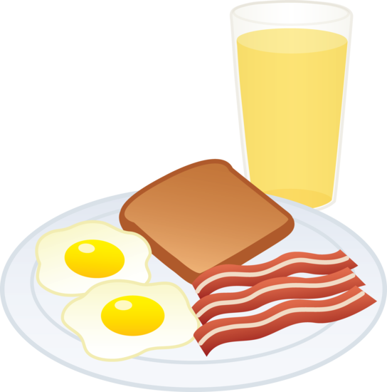 Eggs Bacon Toast And Juice - Breakfast Clipart Png (544x550), Png Download