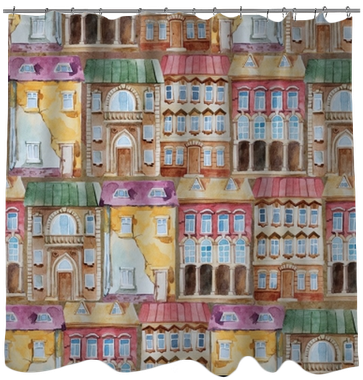 Watercolor Seamless Pattern Of Bright Old Building - Shelf (400x400), Png Download