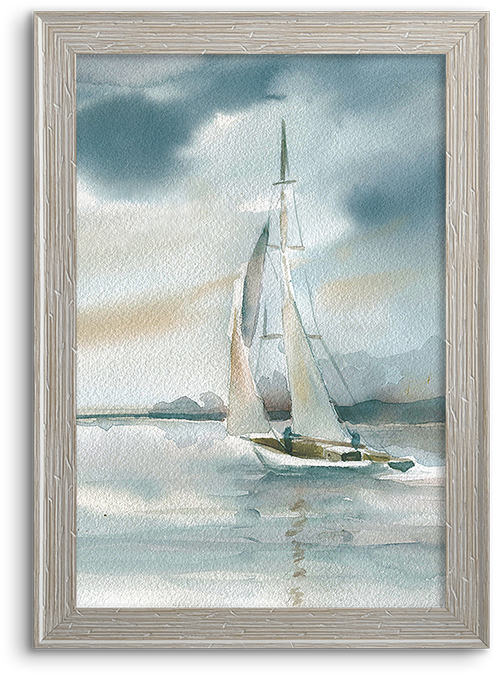 Coastal Watercolor ~ Sailboat - Star Creations Subtle Mist I By Carol Robinson Painting (800x800), Png Download