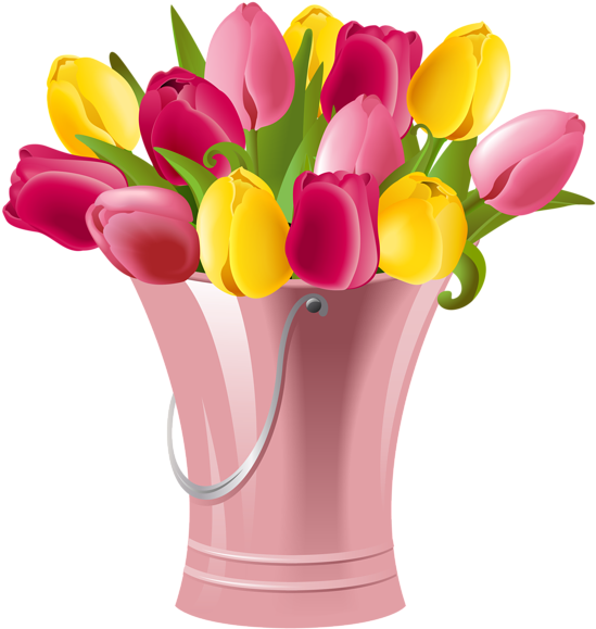 Picture Royalty Free Library Bucket With Tulips Png - Tulips Clipart (565x600), Png Download