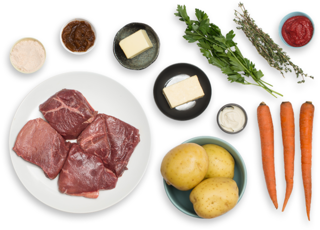 Beef Stew & Cheesy Mashed Potatoes With Carrots & Thyme - Beef Veg Stew With Mashed Potatoes (700x477), Png Download