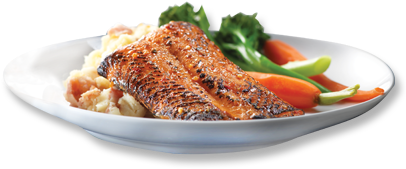 Smokey Applewood Salmon With Bacon Cheddar Mashed Potatoes - Chicken Thighs (420x330), Png Download