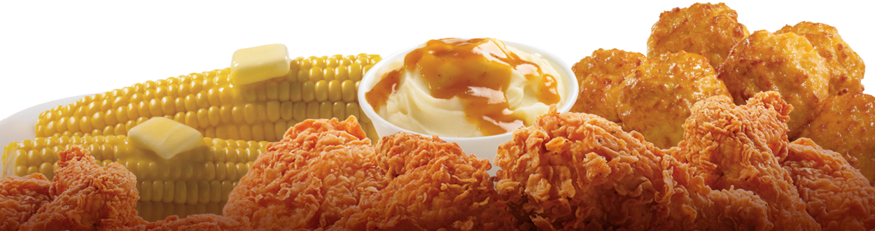 Church's Buttery Corn, Friend Chicken, Mash Potatoes - Mashed Potatoes And Gravy (1250x330), Png Download