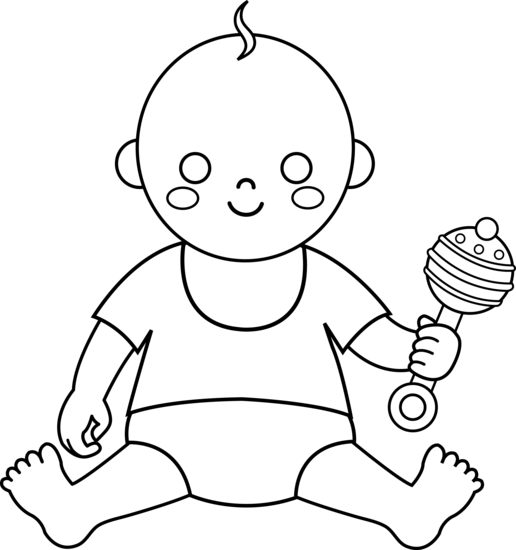 Colorable Baby Design - Baby Clipart Coloring (516x550), Png Download