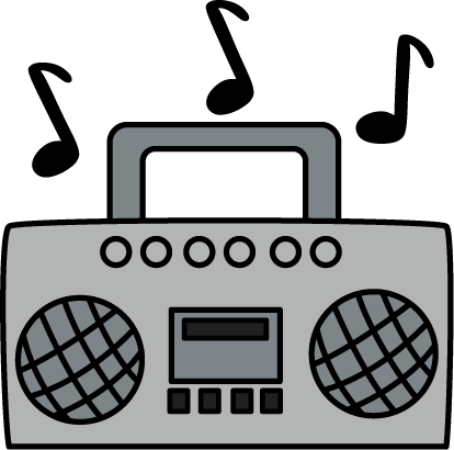 Clipart Transparent Library With Music Notes Decorating - Boombox Clipart (414x410), Png Download