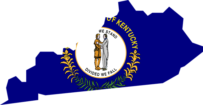 Kentucky Map Usa State Flag America Kentuc - Kentucky State Outline With Flag (656x340), Png Download