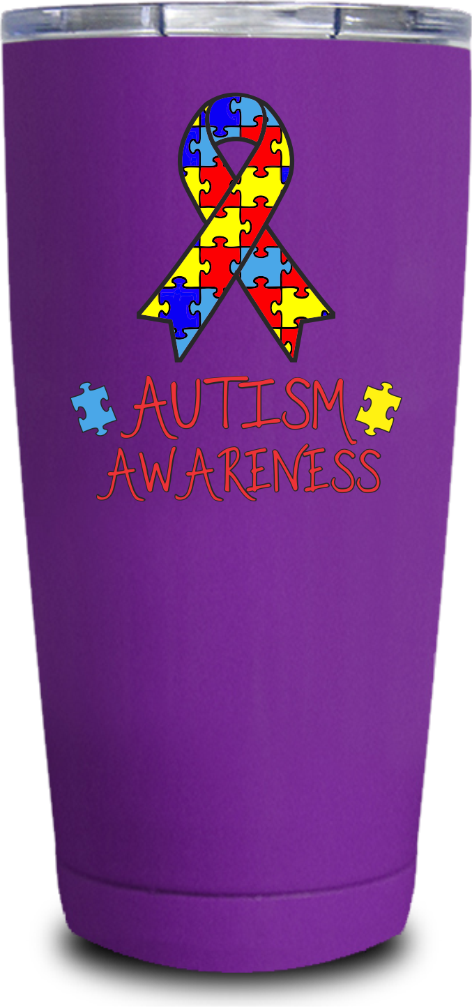 Autism Awareness Ribbon 20oz Uv Tumbler - Autism (677x1444), Png Download
