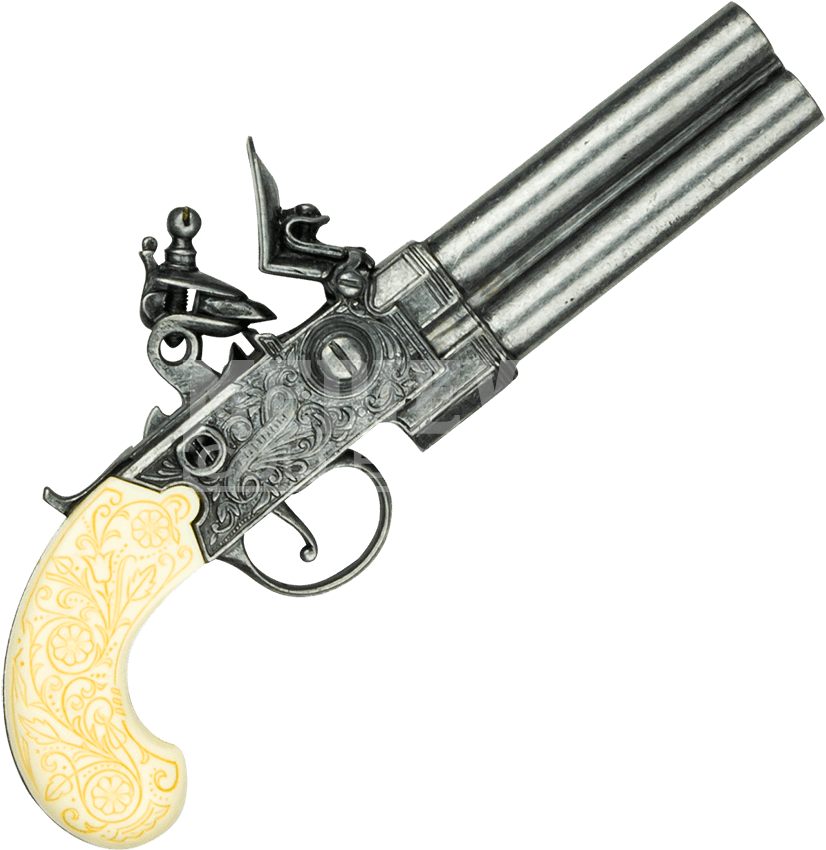 Grey Colonial Double Barrel Flintlock Gun - Flintlock Revolver Pistol (850x850), Png Download