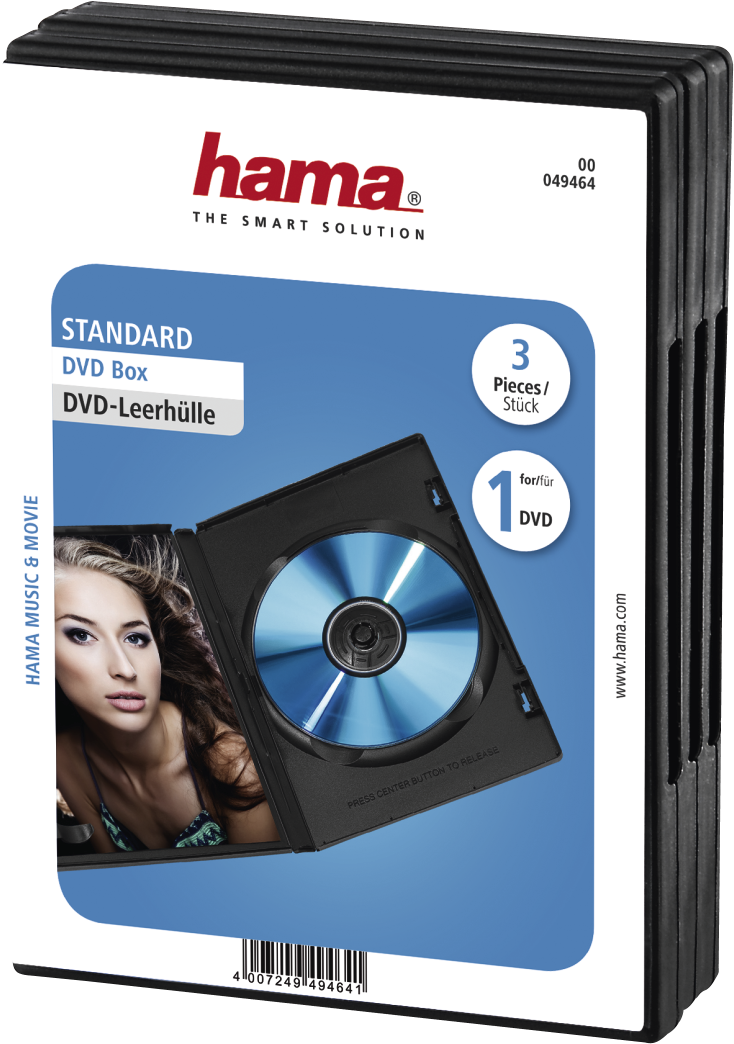 Standard Dvd Jewel Case, Pack Of 3, Black - Hama Storage Dvd Jewel Case - Black (1100x1100), Png Download