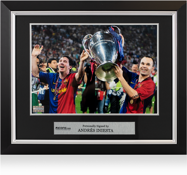 Pre-framed Andres Iniesta Signed Barcelona Photo - Icons Official Uefa Champions League Signed Andres (650x665), Png Download