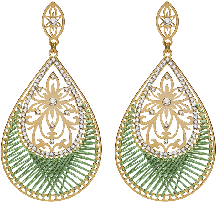 Shiyaya Earring Stud Teardrop Army Green Gold, Crystal - Shiyaya Crystal Ohrringe E58ygd17 - Mehrfarbig - Damen (750x750), Png Download