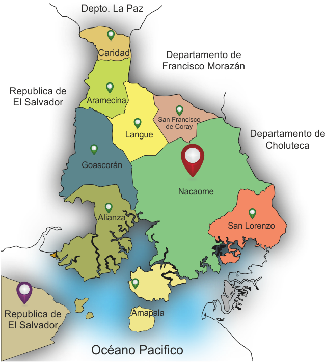 #espaciohonduras Mapas Por Departamento De La República - Departamento De Valle Honduras (651x721), Png Download