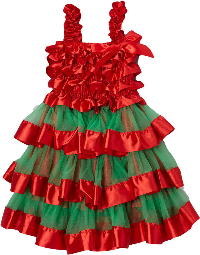 Red & Green Satin & Chiffon Tiered Dress - Dress (1000x1201), Png Download