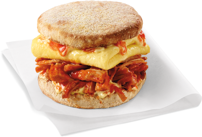 Pulled Pork & Eggs Sriracha Hollandaise Sandwich - Fast Food (700x570), Png Download