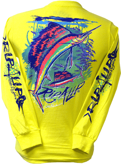Safety Green Long Sleeve Graphic Fishing Tee - Long-sleeved T-shirt (600x600), Png Download