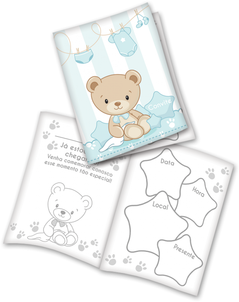 Convite Ursinho Azul - Convite Baby Shower Ursinho Azul Festcolor - 08 Unidades (1200x1200), Png Download