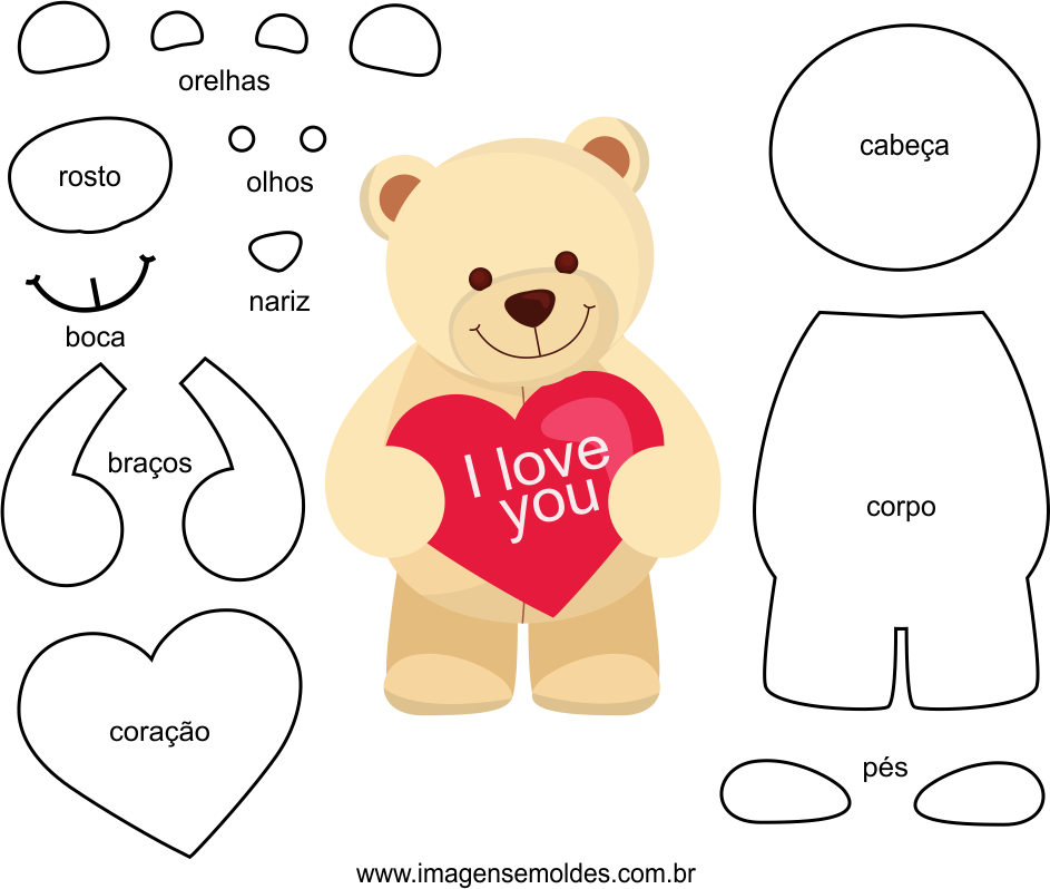 Molde Do Dia Dos Namorados Para Eva Feltro E Artesanato - Urso Riscos Para Patch Aplique (943x798), Png Download