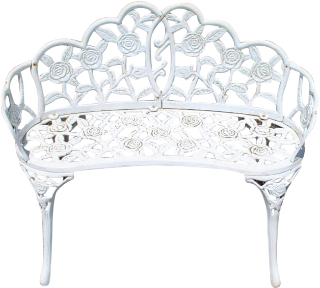Antique White Cast Iron Garden Bench, Outdoor Settee - Bench (627x627), Png Download