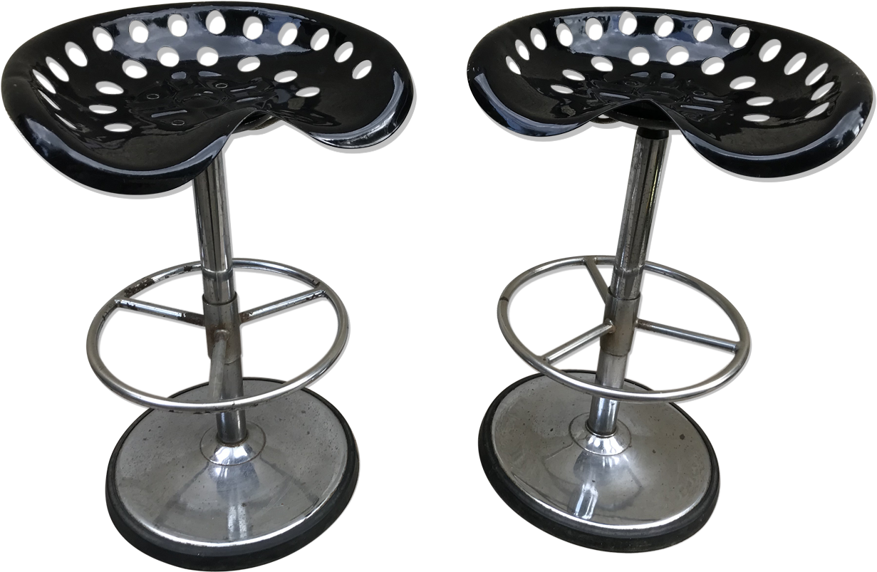 Pair Of Metal Bar Stools Chrome Adjustable Seat - Tabouret Bar Métal (1457x1457), Png Download