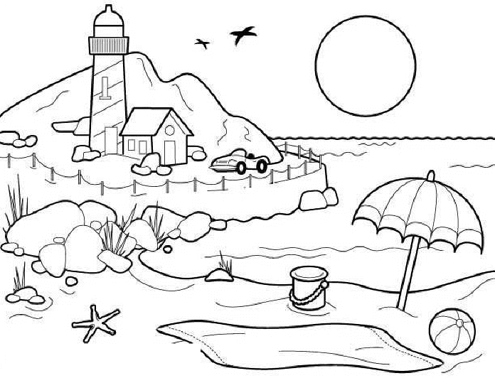 Jpg Free Stock Nature Printable Coloring Pages - Outline Picture Of Natural Scenery (696x532), Png Download