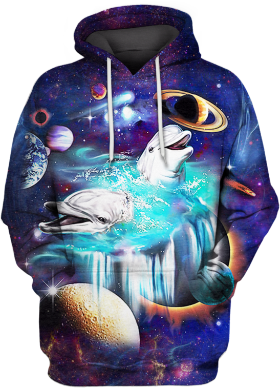 3d White Dolphin And Universe Full Print T Shirt - Mob Skateboard Griptape The Mountain Galaxy Dolphin (800x799), Png Download