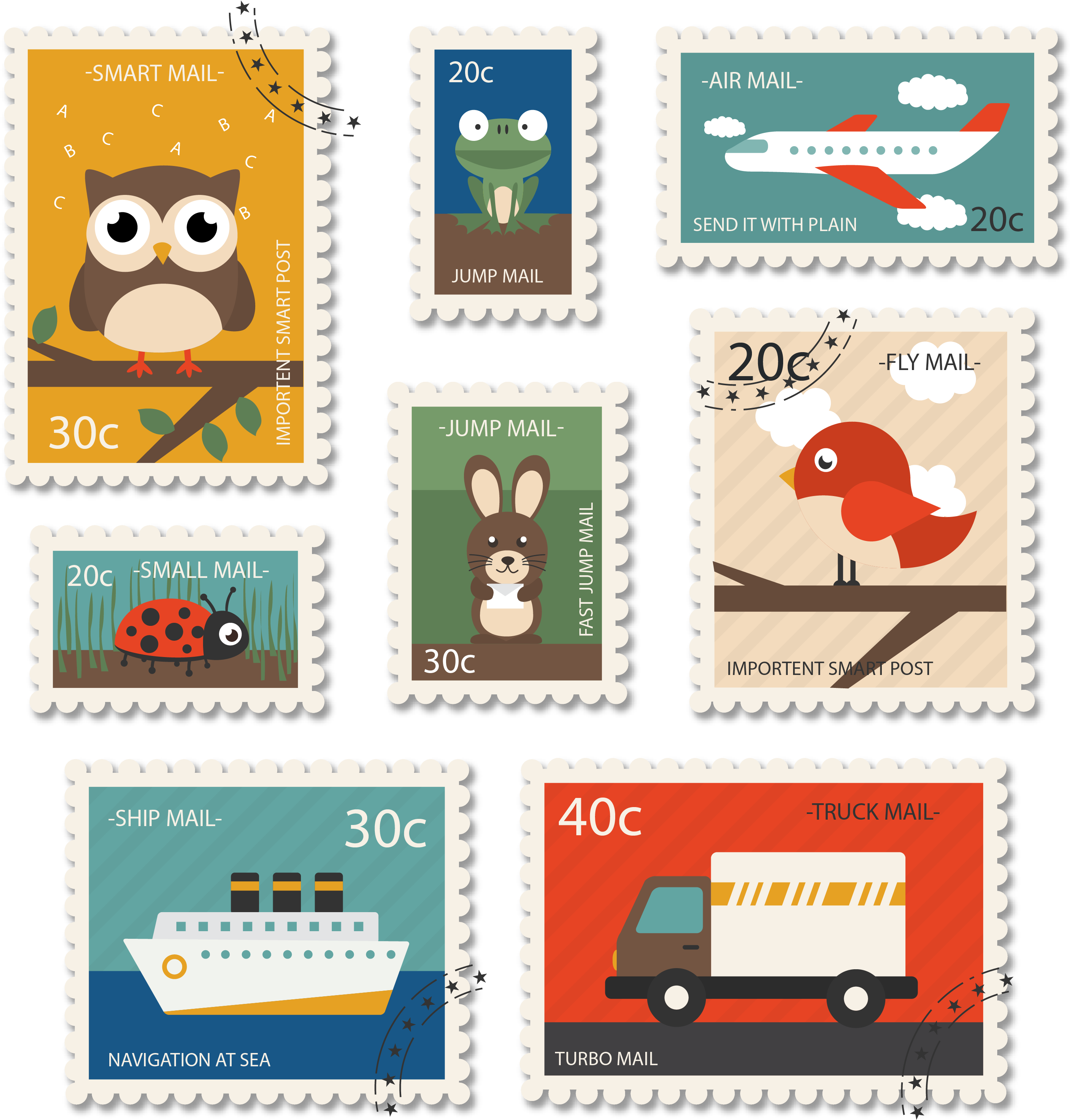 Paper Mail Travel With Animals Transprent Png - Post Stamps Clipart Travel (3333x3333), Png Download
