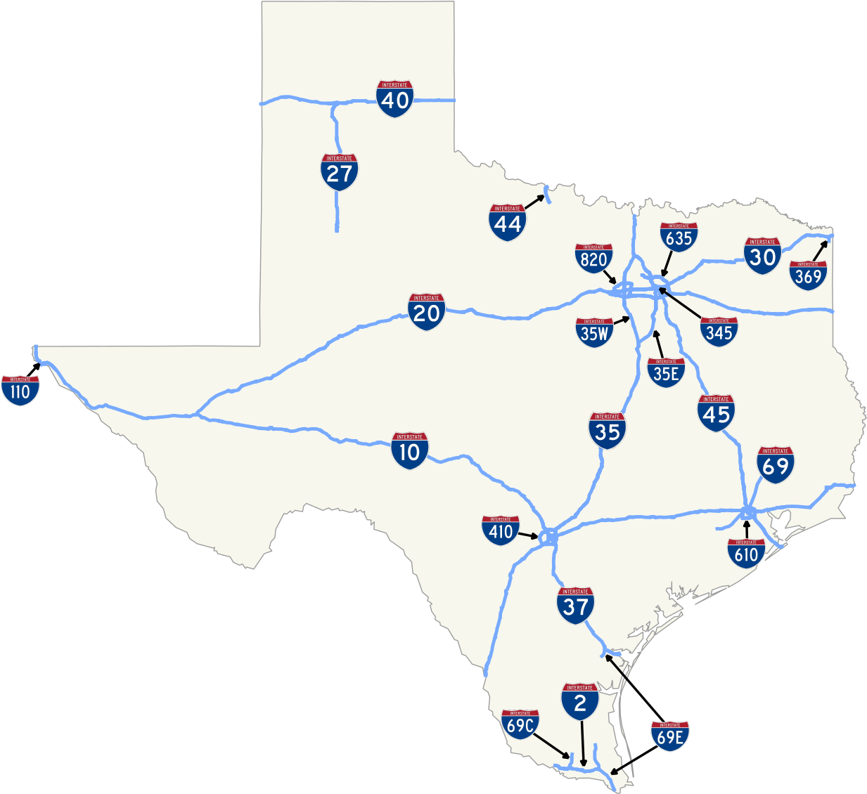 Texas Highways Map - Texas (2000x1188), Png Download