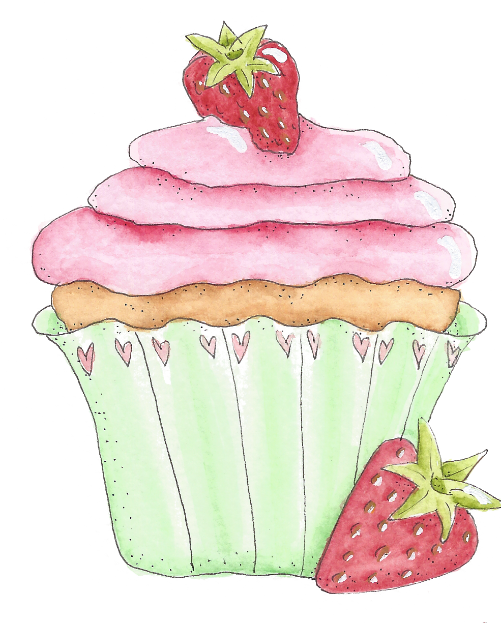 Cupcake Love Cupcake Illustration, Cupcake Art, Love - Cupcake With Strawberry Clipart (985x1225), Png Download