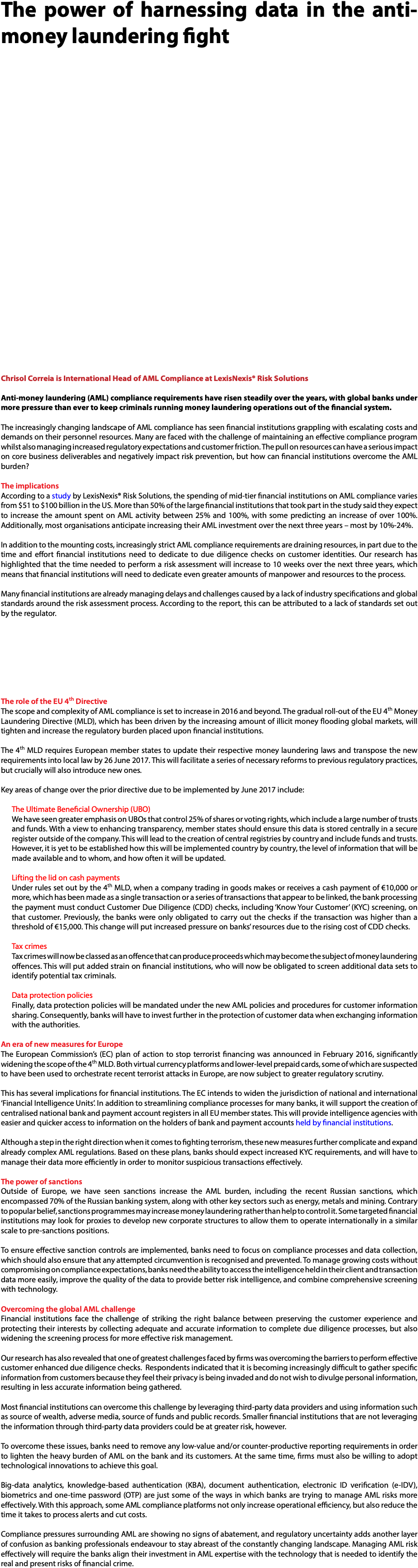 The Power Of Harnessing Data In The Anti-money Laundering - Document (922x3480), Png Download
