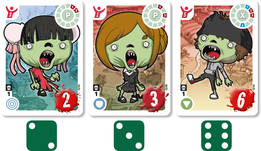 Using 3 Battle Dice To Defeat 3 Zombies - Cartoon (856x497), Png Download
