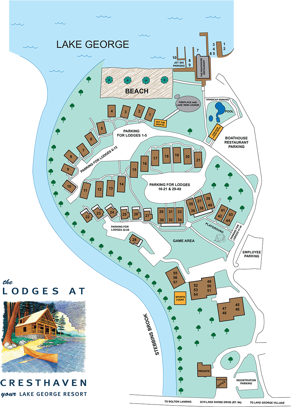 Cresthaven Property Map - Lake George Map Of Hotels (1000x1319), Png Download