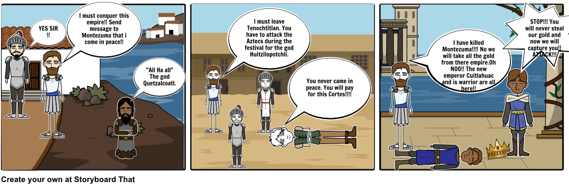 Spanish And The Aztec - Cartoon (1164x385), Png Download