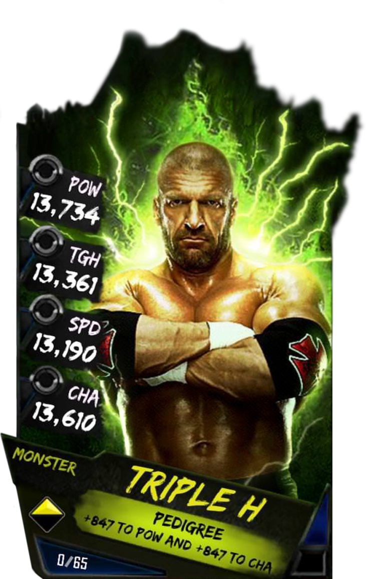 Supercard Tripleh Wrestlemania Fusion 8448 Supercard - Wwe Supercard Monster Cards (733x1158), Png Download