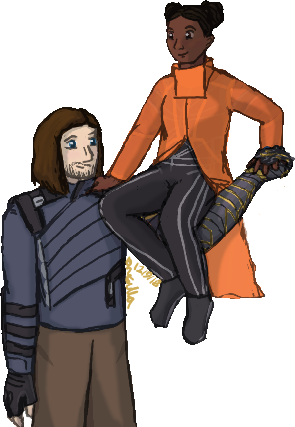 Bucky Barnes And Princess Shuri, Both In Their Costumes - Cartoon (711x911), Png Download