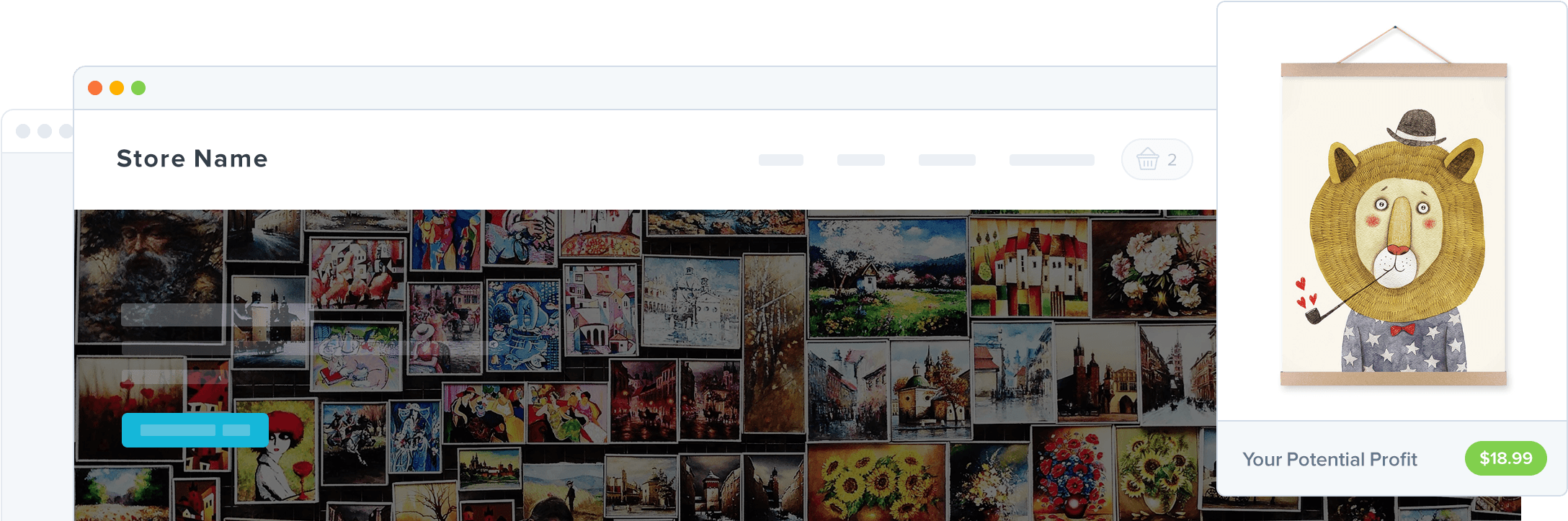 Dropshipping Art - Animal Lion Bear Panda Art Prints Poster, Wall Picture (2280x740), Png Download