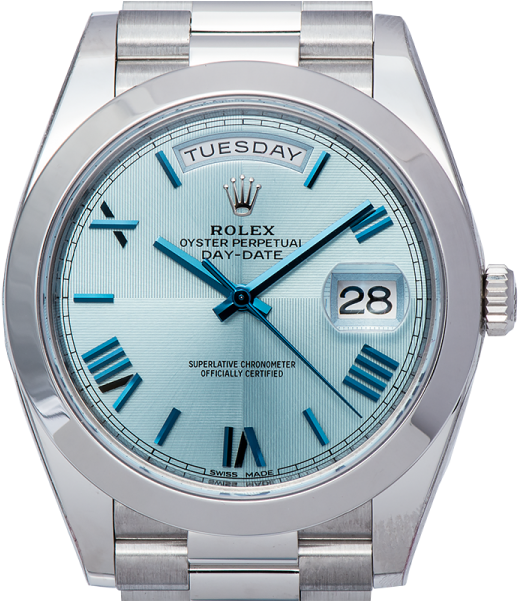 Rolex Day-date 40mm Platinum Ice Blue Roman Dial 228206 - Watch (600x600), Png Download